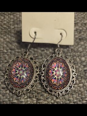 Bohemian Multicolor Kaleidoscope Oval Drop Earrings